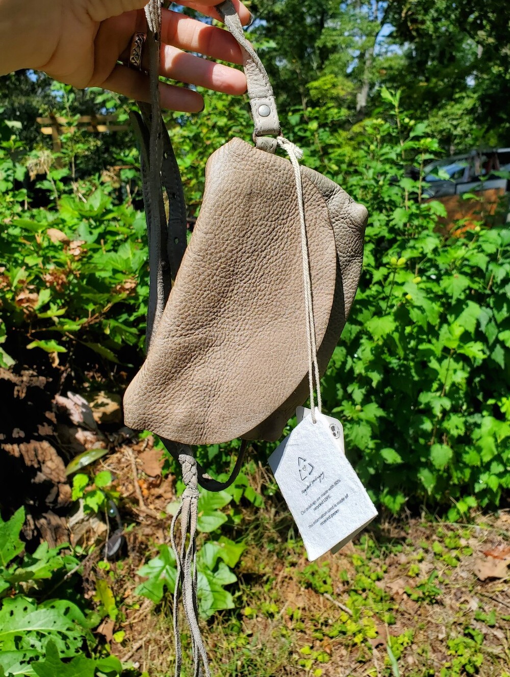 Free People Taupe Leather Shoulder Bag with Tassel Accent